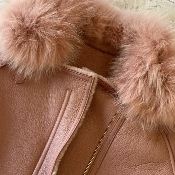 Dusty Pink Leather, Fox Fur Moto Jacket - Picture 4 of 6